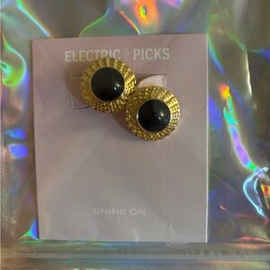 Electric Picks Gold and Black Earrings